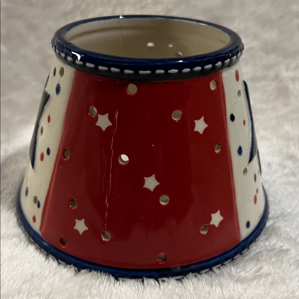 NEW 🇺🇸 HAND CRAFTED PATRIOTIC RED WHITE BLUE STAR DESIGN JAR CANDLE SHADE COVER - Picture 2 of 9